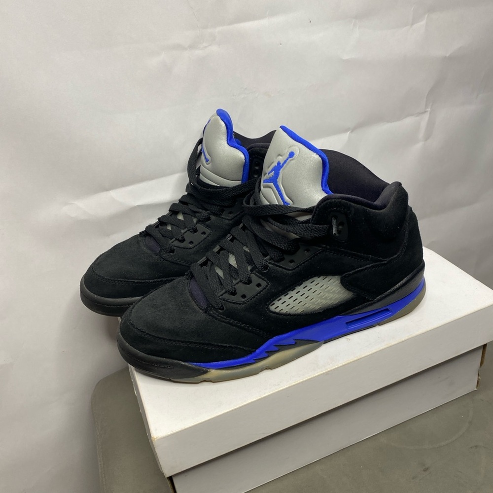 Jordan Men's Black and Gray Sneakers with Blue Accents